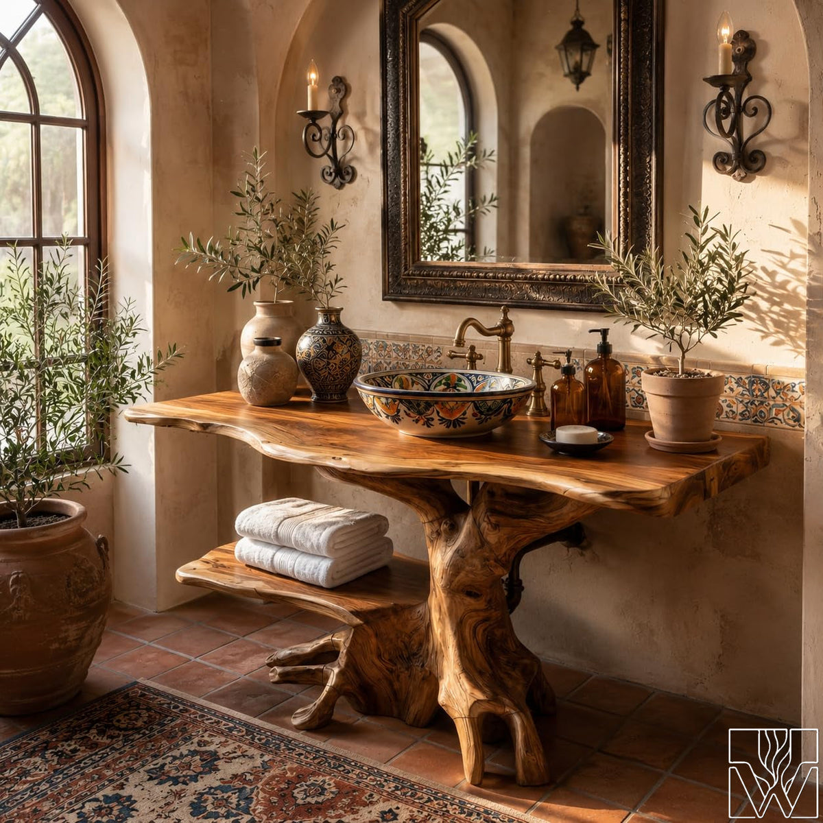 Handcrafted Live Edge Solid Wood Floating Bathroom Vanity Base