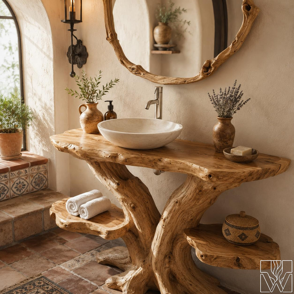 Handcrafted Live Edge Solid Wood Floating Bathroom Vanity Console