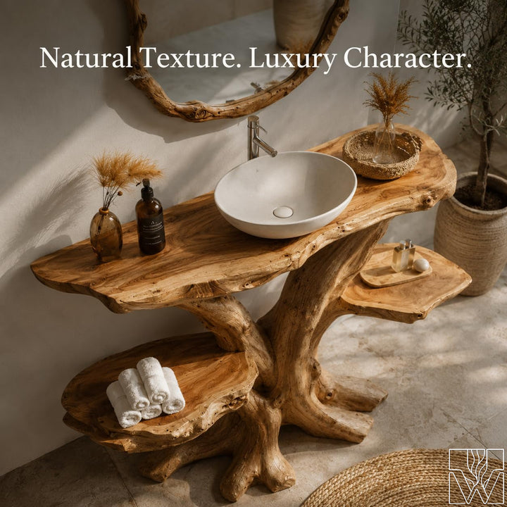 Handcrafted Live Edge Solid Wood Floating Bathroom Vanity Console