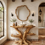 Handcrafted Live Edge Solid Wood Floating Bathroom Vanity Console
