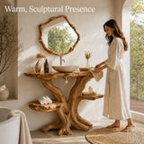 Handcrafted Live Edge Solid Wood Floating Bathroom Vanity Console