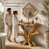 Handcrafted Live Edge Solid Wood Floating Bathroom Vanity Console