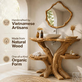 Handcrafted Live Edge Solid Wood Floating Bathroom Vanity Console