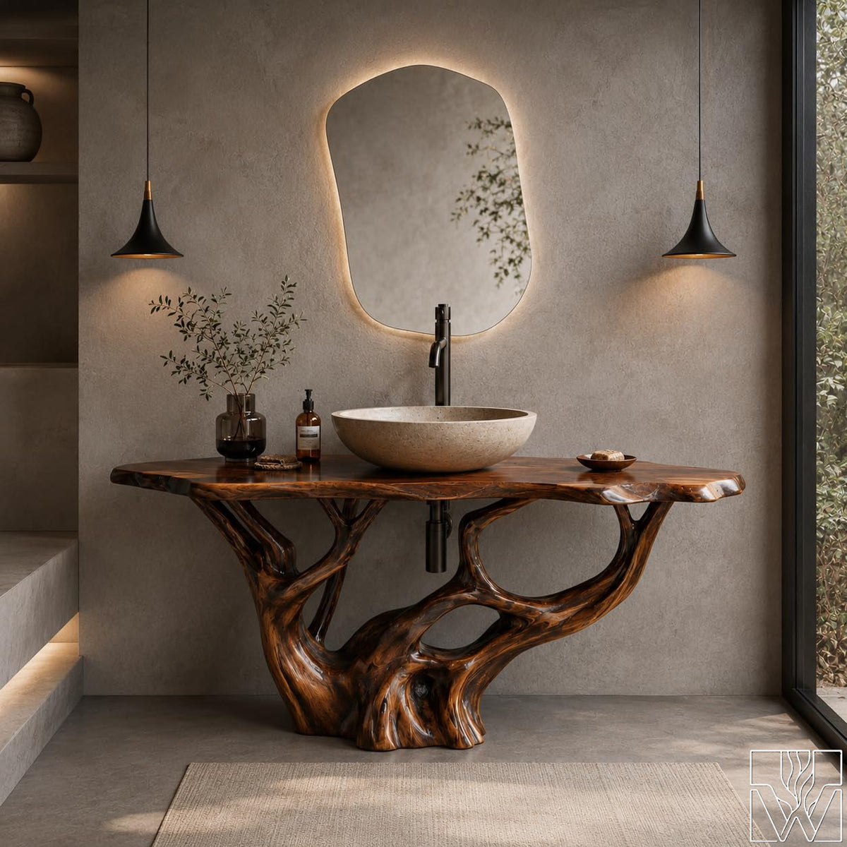 Handcrafted Live Edge Solid Wood Floating Bathroom Vanity Base