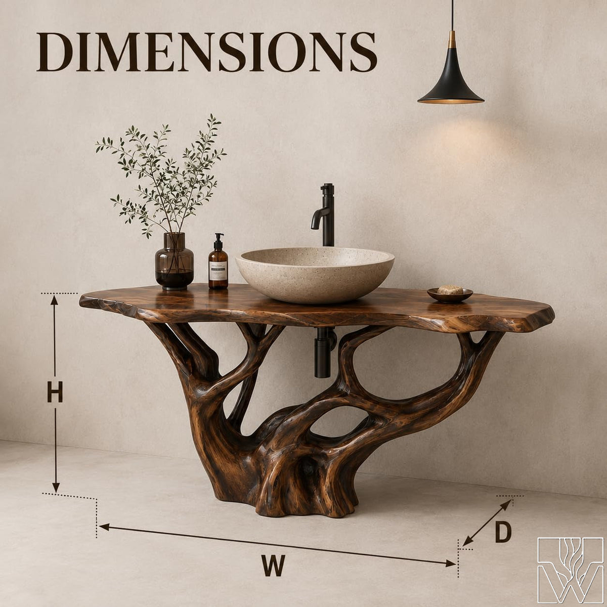 Handcrafted Live Edge Solid Wood Floating Bathroom Vanity Base