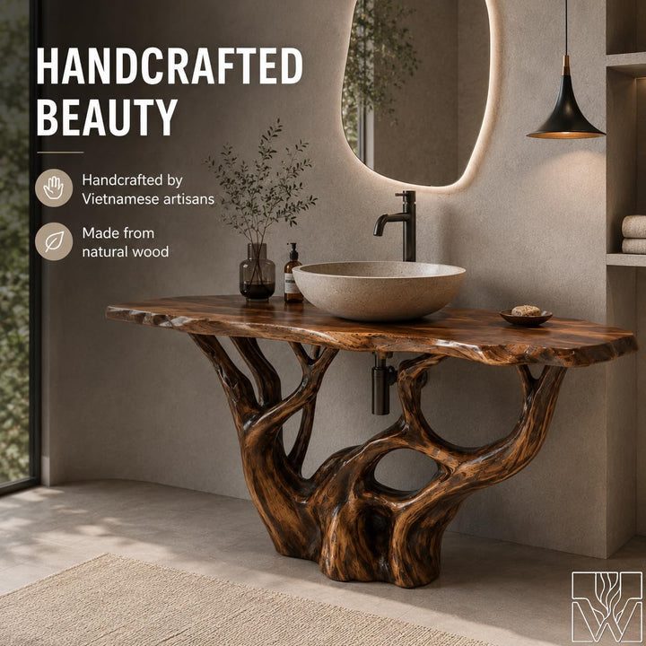 Handcrafted Live Edge Solid Wood Floating Bathroom Vanity Base