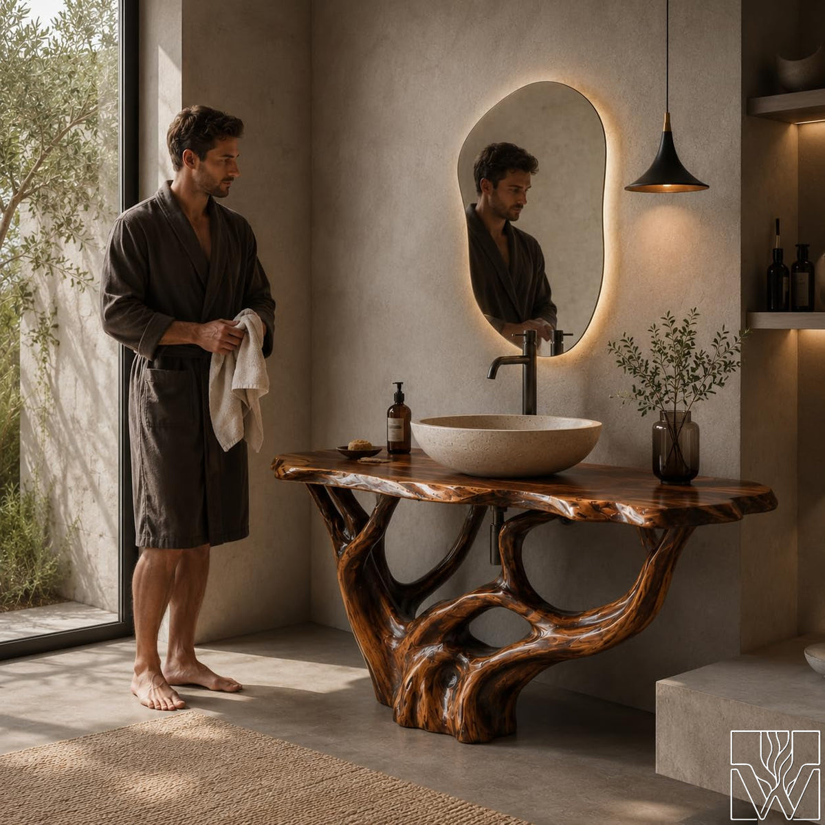 Handcrafted Live Edge Solid Wood Floating Bathroom Vanity Base