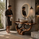 Handcrafted Live Edge Solid Wood Floating Bathroom Vanity Base