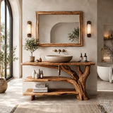 Rustic Live Edge Solid Wood Floating Bathroom Vanity for Vessel Sinks