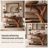 Rustic Live Edge Solid Wood Floating Bathroom Vanity for Vessel Sinks