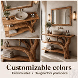 Rustic Live Edge Solid Wood Floating Bathroom Vanity for Vessel Sinks