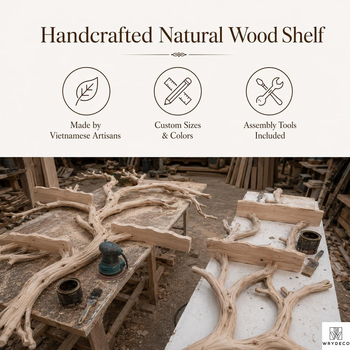PREAUREUM Handcrafted Tree Branch Floating Shelf (C2)