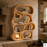 Solid Wood Bookshelf, Organic Curved Freestanding Bookcase for Living Room Decor, Sculptural Display Shelf Room Divider, Multiple Sizes & Finishes (Option 1)