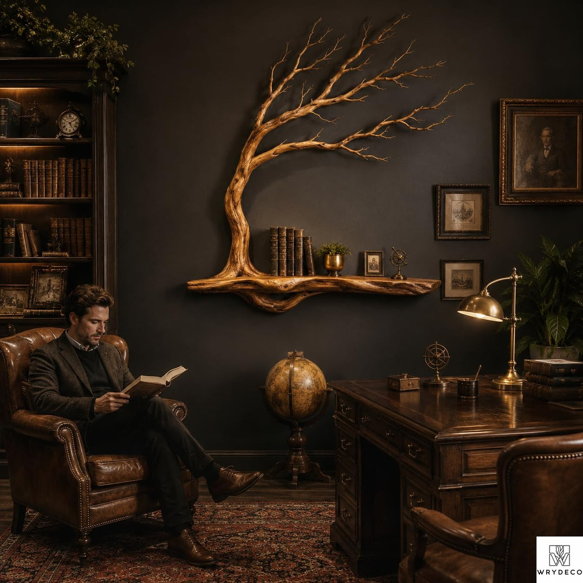 PREAUREUM Handcrafted Tree Branch Floating Wood Wall Shelf (C03)