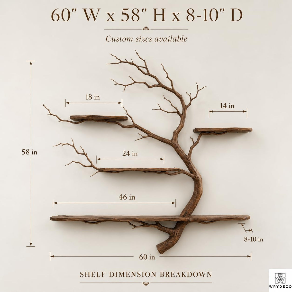 PREAUREUM Handcrafted Tree Branch Floating Shelf (C2)