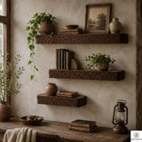 Handmade Fluted Wood Floating Shelf with Scalloped Trim - View 2. Textured Floating Wall Display Add warmth, texture, and practical display space to your wall with a handmade-style floating shelf featuring layered scalloped trim, vertical fluted details, and customizable sizing. 01 Fluted Wood-Inspired Design Layered scalloped trim and vertical fluted detailing give the shelf a warm, dimensional appearance that adds texture and decorative character to the wall. 02 Custom Sizing for Your Space Custom sizi...