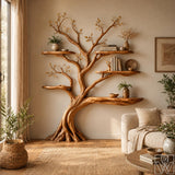 6-Tier Tree Branch Silhouette Solid Wood Bookshelf Floor Display