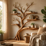 6-Tier Tree Branch Silhouette Solid Wood Bookshelf Floor Display