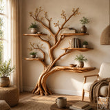 6-Tier Tree Branch Silhouette Solid Wood Bookshelf Floor Display