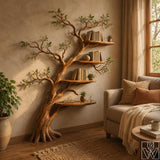Solid Wood Tree Branch Bookcase with Organic Curved Profile