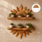 Boho Sun Wall Shelf with radiating ray motif for Plant Display