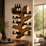 Rustic Solid Wood Tree Wine Rack with Tree Trunk Silhouette