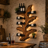 Rustic Solid Wood Tree Wine Rack with Tree Trunk Silhouette