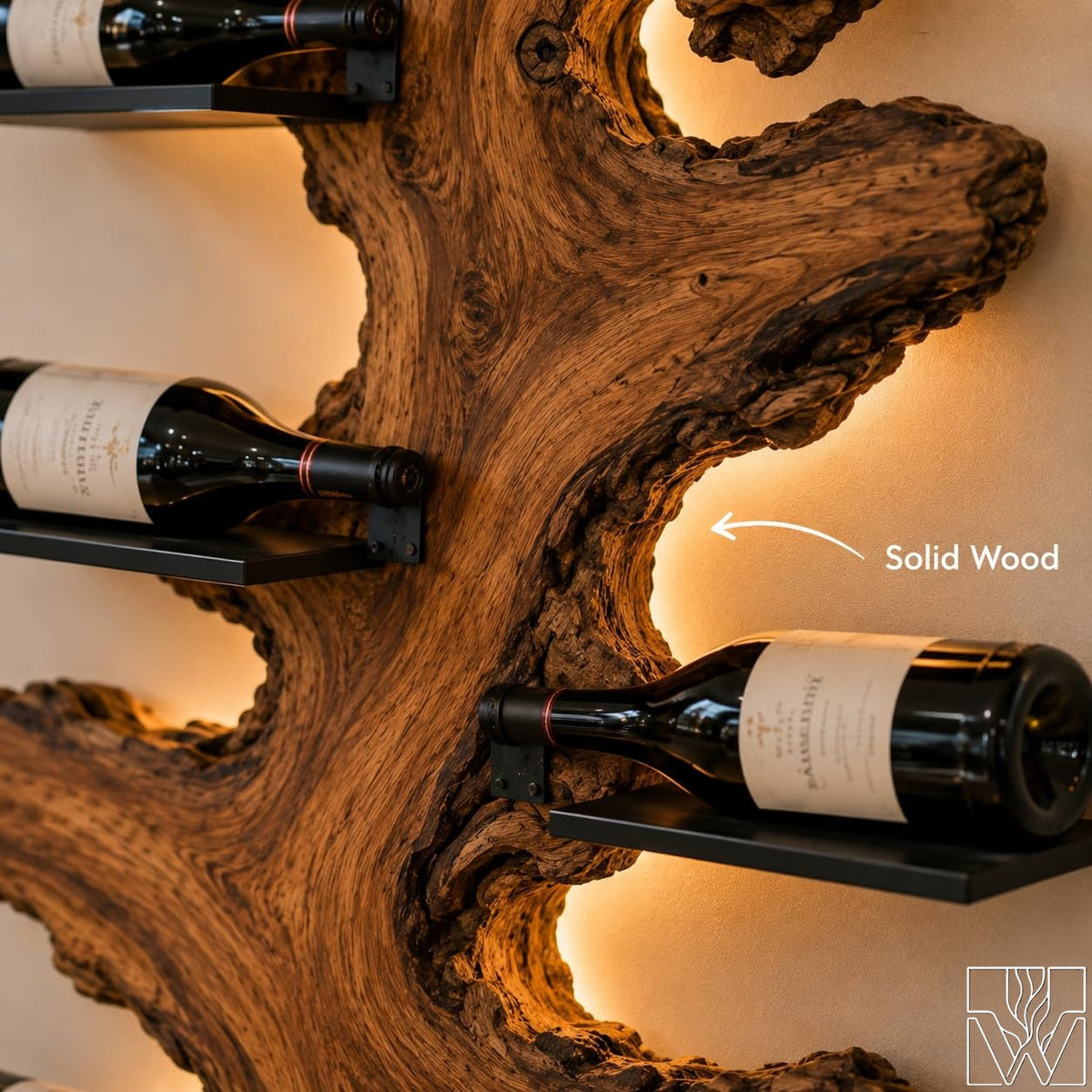 Rustic Solid Wood Tree Wine Rack with Tree Trunk Silhouette