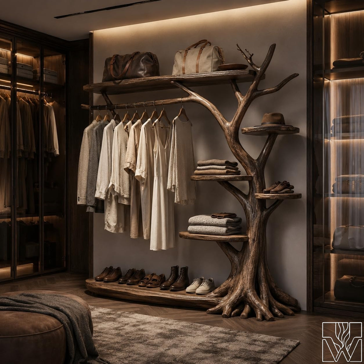 Rustic Coat Rack with Integrated Shoe Shelf Structure