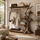 Rustic Coat Rack with Integrated Shoe Shelf Structure