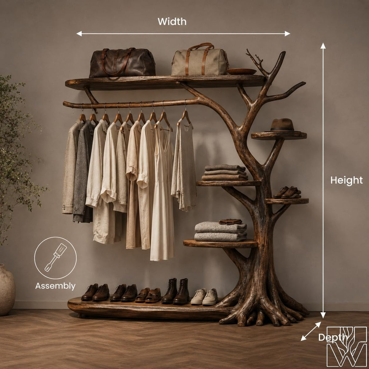 Rustic Coat Rack with Integrated Shoe Shelf Structure