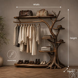 Rustic Coat Rack with Integrated Shoe Shelf Structure