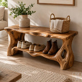 Solid Wood Entryway Shoe Bench Rack, Two Tier Shelf Structure