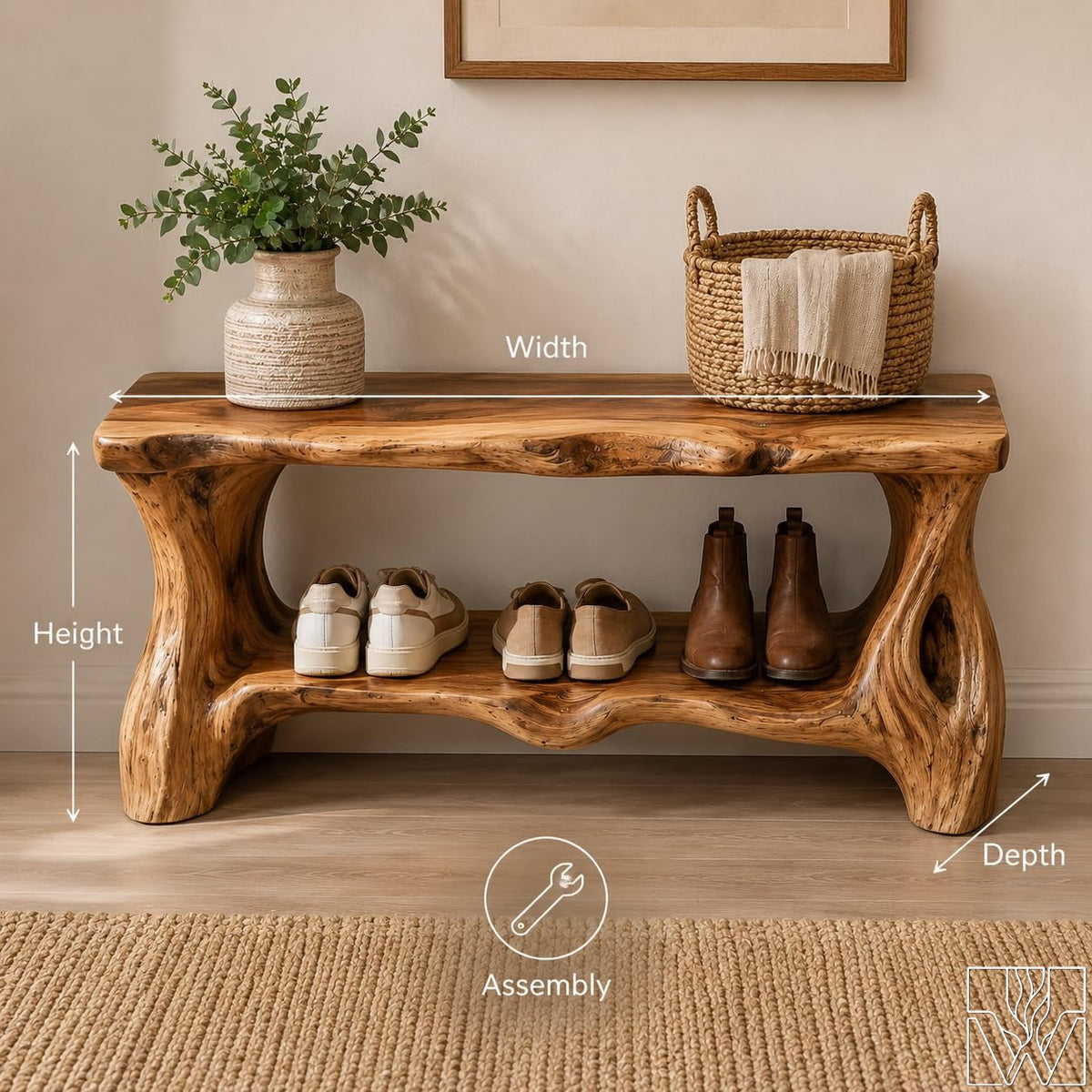 Solid Wood Entryway Shoe Bench Rack, Two Tier Shelf Structure