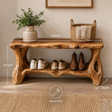 Solid Wood Entryway Shoe Bench Rack, Two Tier Shelf Structure