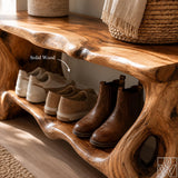 Solid Wood Entryway Shoe Bench Rack, Two Tier Shelf Structure