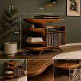 Solid Wood Vinyl Record Storage Cabinet with Flowing Curved Shelves