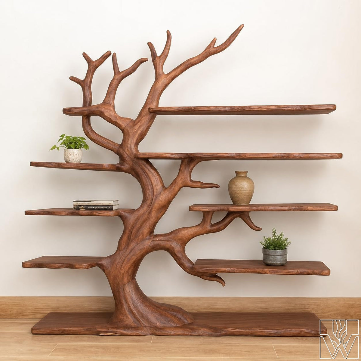 Solid Wood Vinyl Record Storage Cabinet with Flowing Curved Shelves
