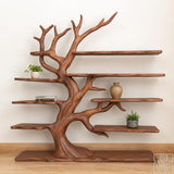 Solid Wood Vinyl Record Storage Cabinet with Flowing Curved Shelves