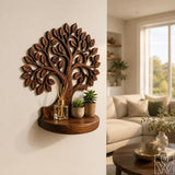 Carved Tree of Life Canopy Solid Wood Floating Wall Display Shelf