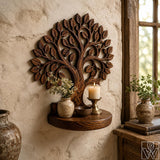 Carved Tree of Life Canopy Solid Wood Floating Wall Display Shelf