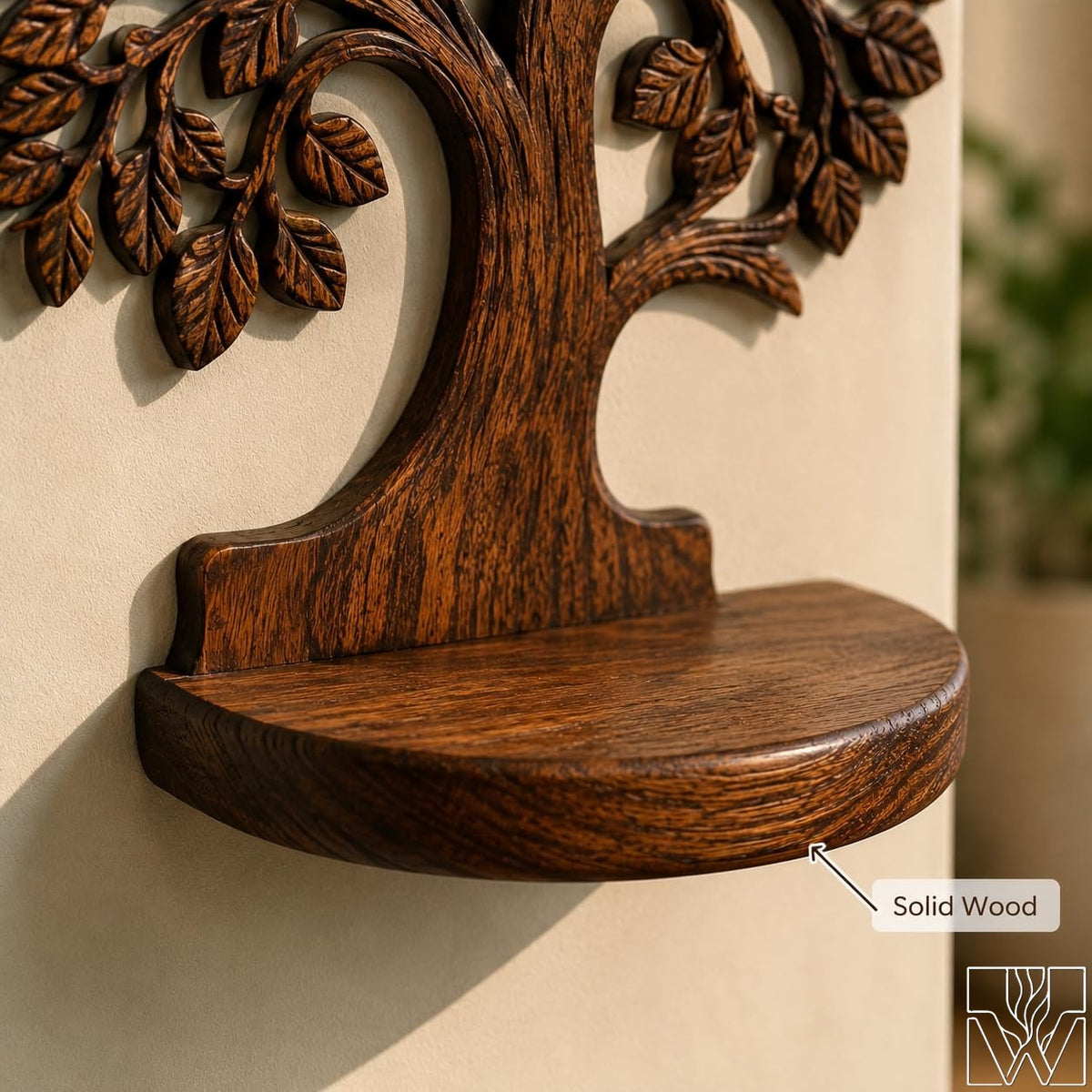 Carved Tree of Life Canopy Solid Wood Floating Wall Display Shelf