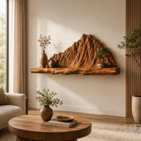 Solid Wood Mountain Sculpture Floating Shelf With Wavy Ledge Contour