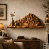 Solid Wood Mountain Sculpture Floating Shelf With Wavy Ledge Contour