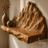 Solid Wood Mountain Sculpture Floating Shelf With Wavy Ledge Contour