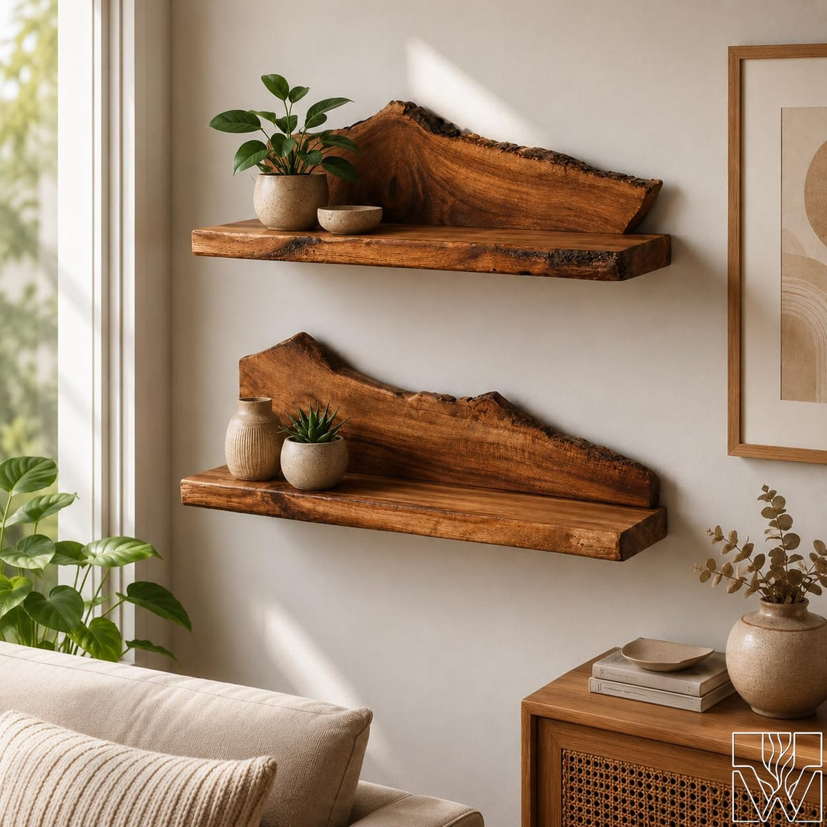 Rustic Live Edge Solid Wood Shelf Horizontal Shelf Platform