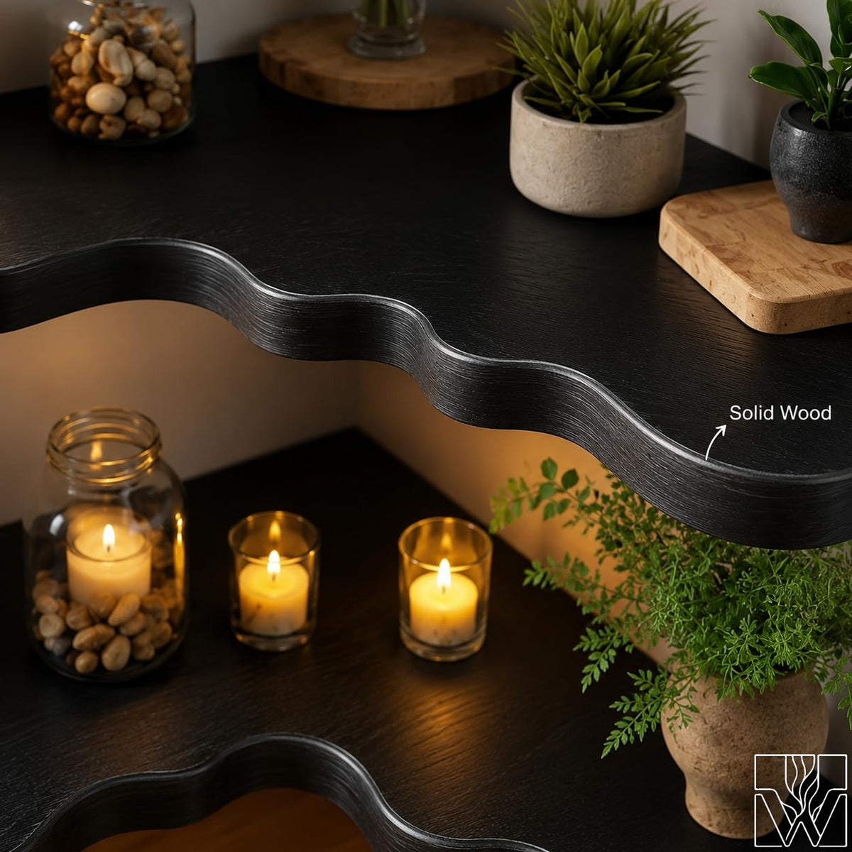 Live Edge Solid Wood Floating Shelf with Organic Curved Front Edge