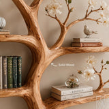 6 Tier Solid Wood Tree Branch Bookcase with Curved Trunk Design
