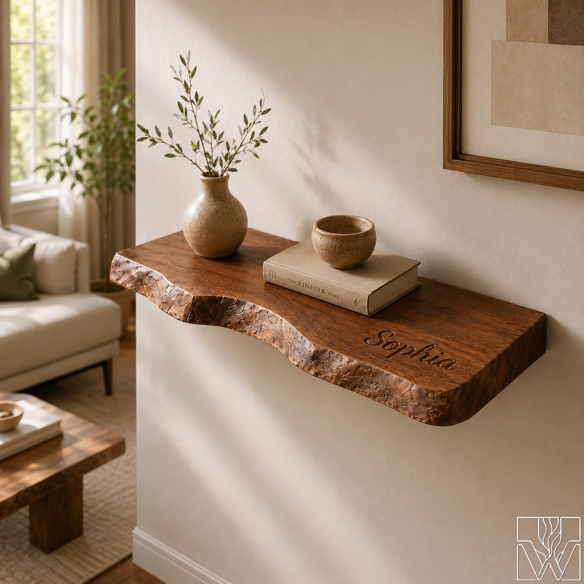 Handcrafted Live Edge Solid Wood Floating Wall Shelf