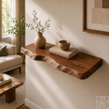 Handcrafted Live Edge Solid Wood Floating Wall Shelf